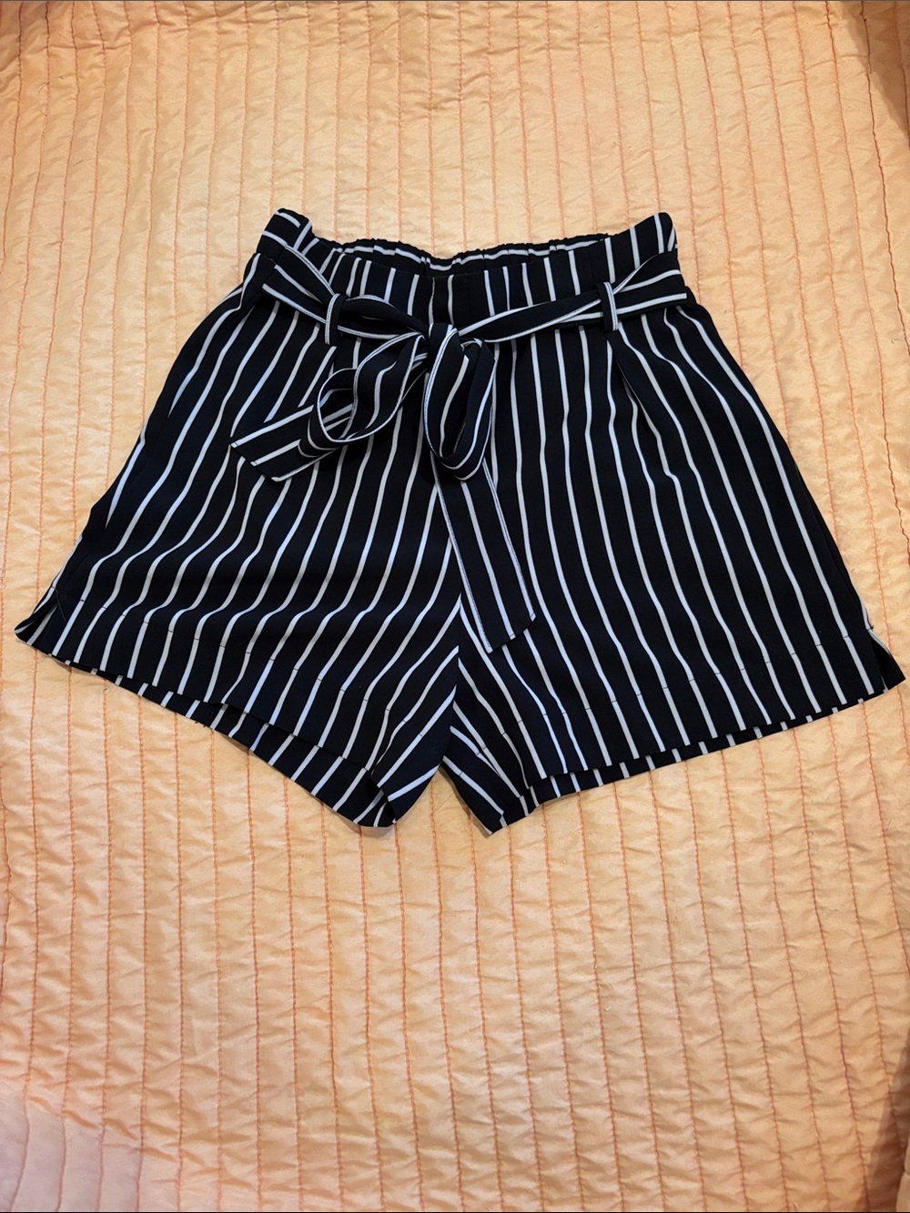 Black and White Striped Tie-Waist Women's Shorts